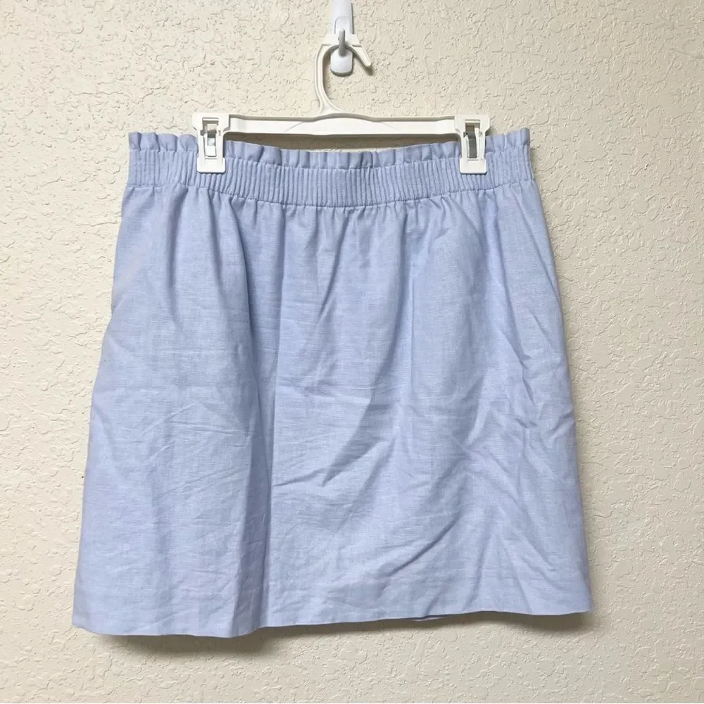 J. Crew Womens Linen Blend A-Line Skirt Pockets Size 12 Blue Stretch